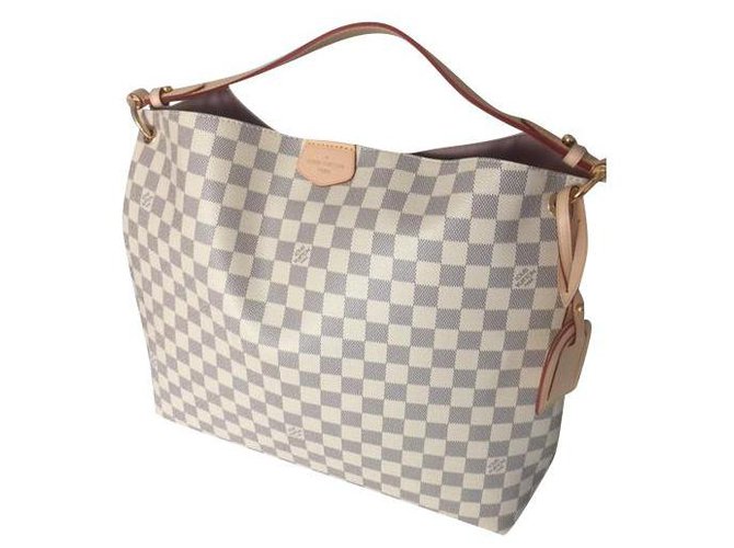 Louis Vuitton GRACEFUL BAG Damier Azur Canvas MM Bianco sporco Tela  ref.213858