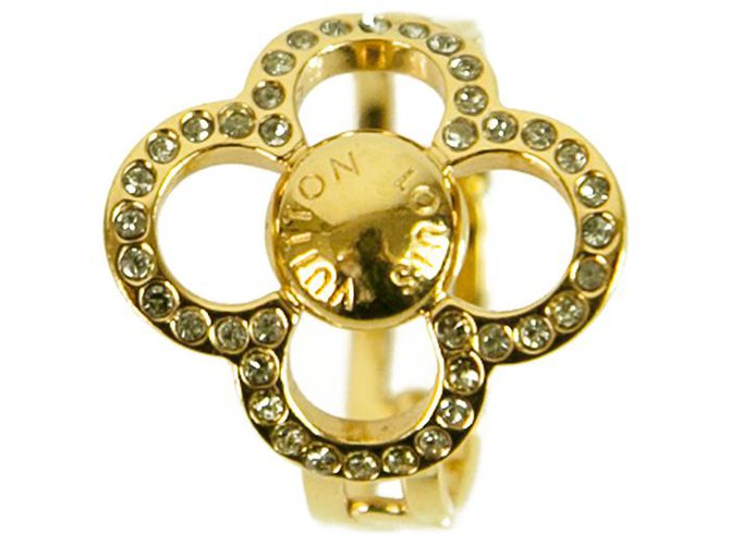 LOUIS VUITTON Tamaño del anillo Flower Power con incrustaciones de strass de oro amarillo 55 Gold hardware Metal  ref.213859