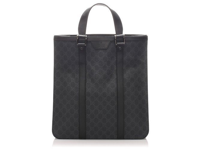 Gucci Black GG Supreme Tote Bag Leather Cloth Pony-style calfskin Cloth  ref.213909