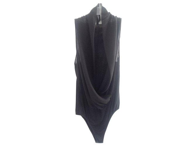 Vintage bodysuit with flowy draped wrapping panels and stretch body Black Viscose  ref.213981