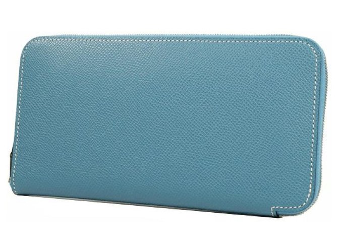 Hermès HERMES runder Reißverschluss Azap lange klassische Unisex lange Brieftasche blaue Jeans  ref.214032