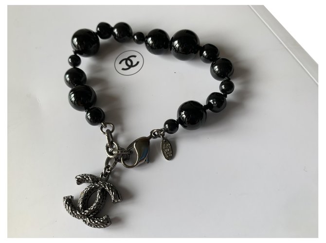Chanel Bracelets Black Silvery Pearl  ref.214067
