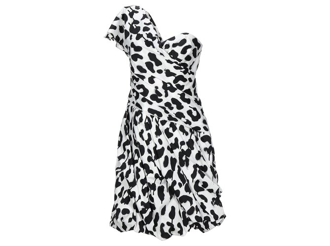 Vestido estilo corsé de Boutique Moschino Negro Blanco Estampado de leopardo Algodón Elastano  ref.214078