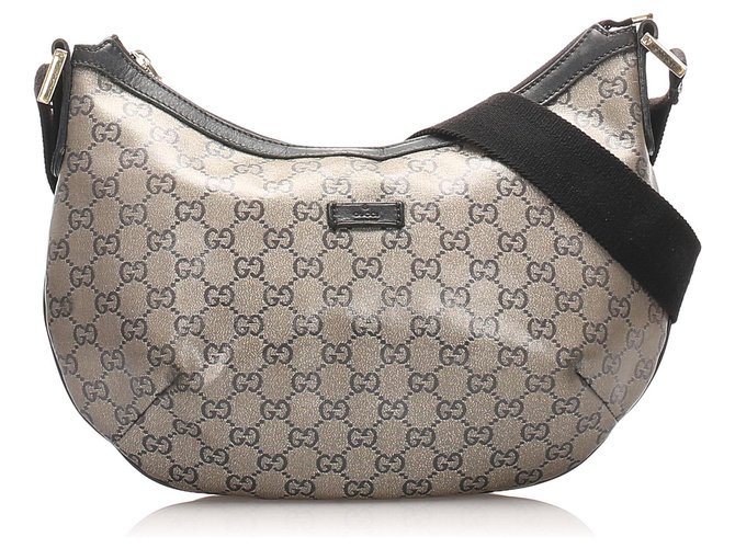 Gucci Crystal Brown GG Supreme Monogram Hobo Shoulder Bag