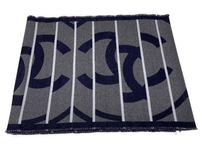 Sciarpa Chanel in cashmere grigio e blu