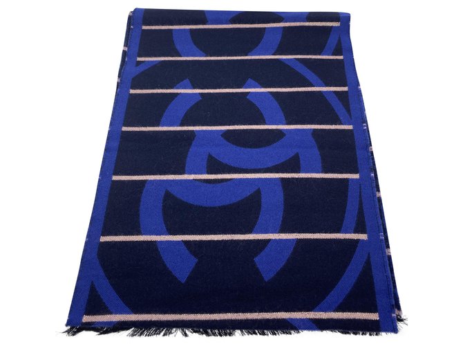 Chanel Silk scarves Blue Cashmere  ref.214196