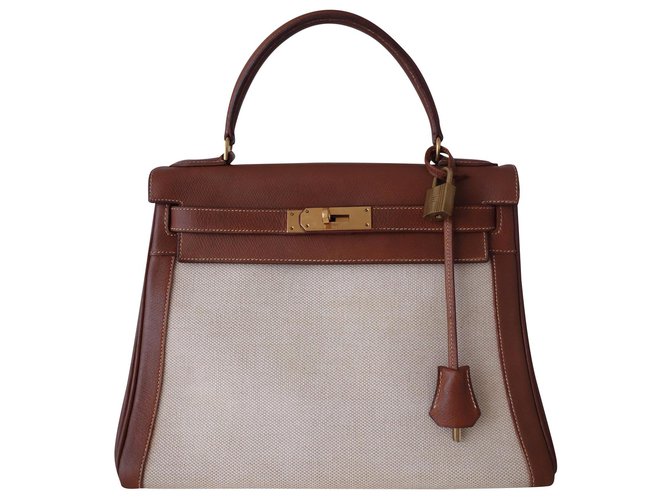 Hermes Birkin Bag Canvas Gold Hardware In Brown