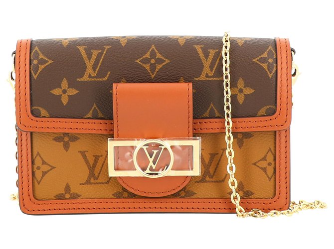 LOUIS VUITTON Dauphine Chain Wallet New Brown Leather Cloth ref