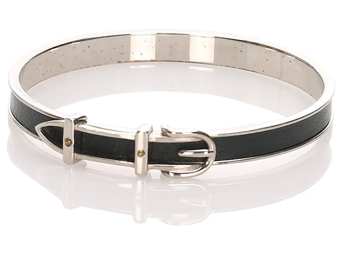 Bracelet Hermès en émail argenté Noir  ref.214379