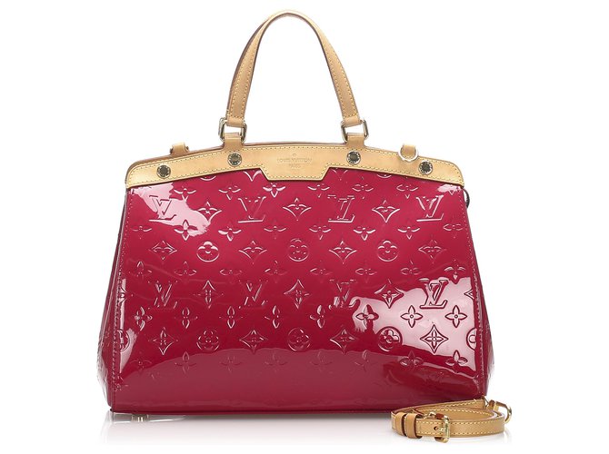 Louis Vuitton Red Vernis Brea MM Brown Beige Leather Patent