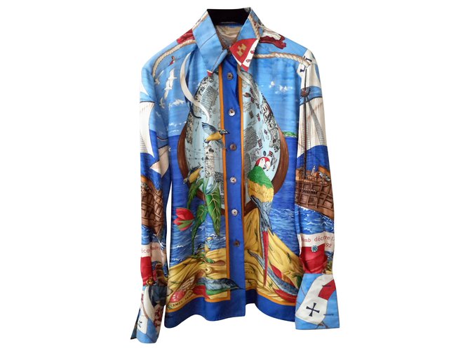 Hermès Christophe Colomb Shirt Mehrfarben Seide  ref.214516