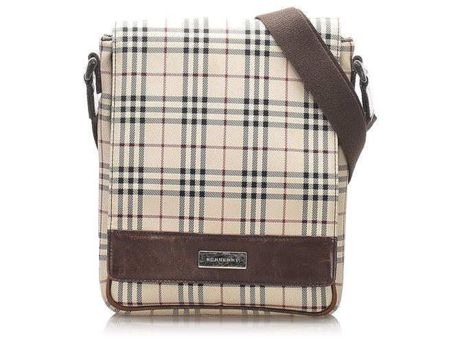 Burberry Brown House Check Canvas Crossbody Bag Multiple colors Beige Leather Cloth Pony-style calfskin Cloth  ref.214584