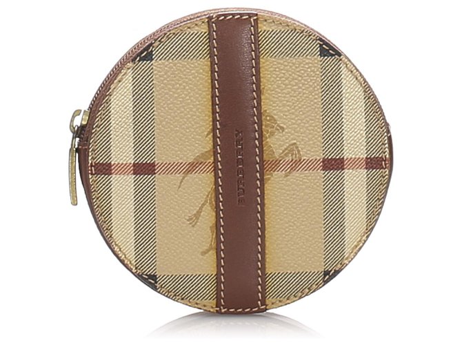 Burberry Brown Haymarket Check Coin Pouch Multiple colors Light brown  Leather Cloth Pony-style calfskin Cloth  - Joli Closet