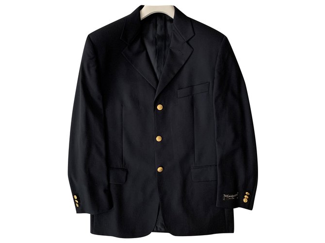 Yves Saint Laurent Giacca blazer vintage elegante Blu navy Lana  ref.214719