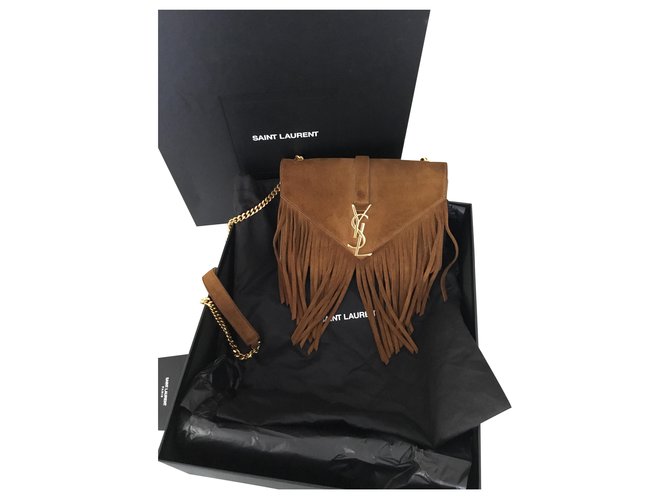 Yves Saint Laurent Fringe bag Brown Leather  ref.214793