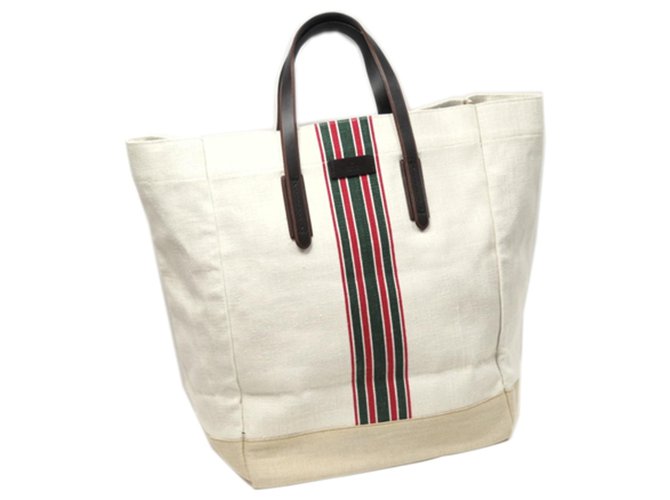 Tote bag in tela bianca web Gucci Bianco Multicolore Pelle Vitello simile a un vitello Panno  ref.214852