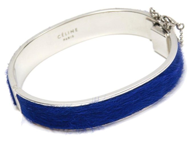 Céline Celine Blue Pony Haar Armreif Silber Blau Metall Rosshaar  ref.214886
