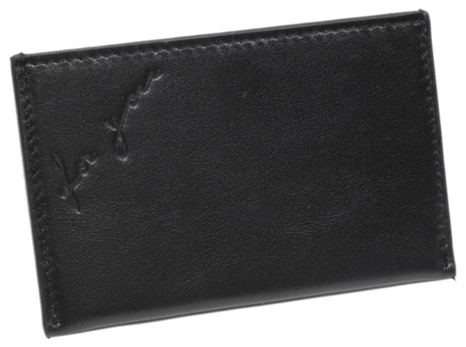 Yves Saint Laurent Porte-cartes en cuir noir YSL Veau façon poulain  ref.214888