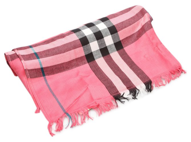 Burberry Pink Plaid Wool Scarf Multiple colors Cloth  ref.215039