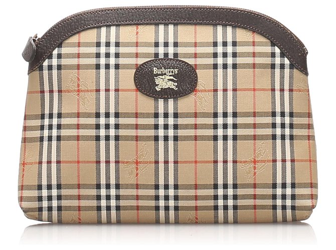Burberry Brown Haymarket Check Canvas Pouch Multiple colors Beige Leather Cloth Pony-style calfskin Cloth  ref.215063
