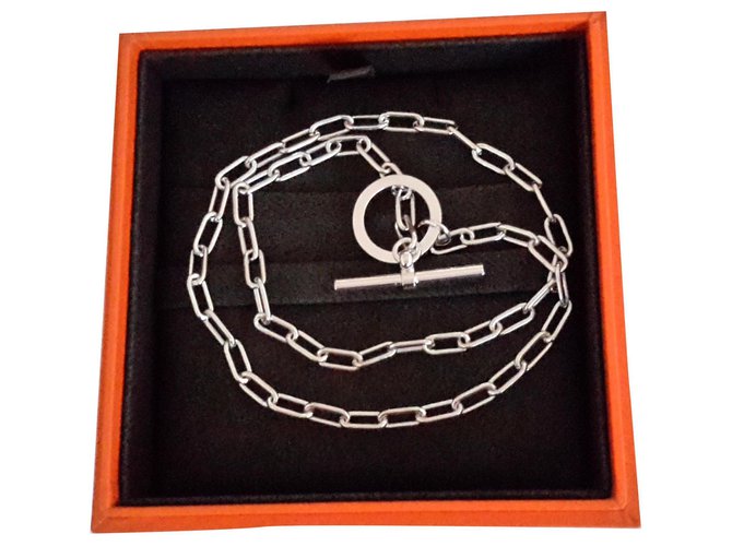 Hermès Anchor Chain Necklace Silvery Silver  ref.215091
