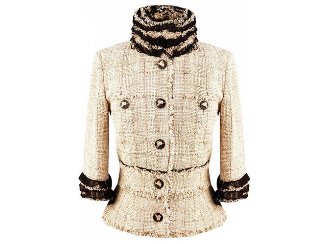 Chanel jaqueta de tweed muito rara Bege  ref.215106