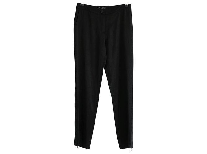 Chanel AW03 Pantalon en soie à ourlet zippé Noir  ref.215114