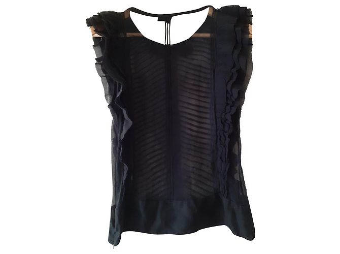 Top Maje in crepe di seta nero con volant