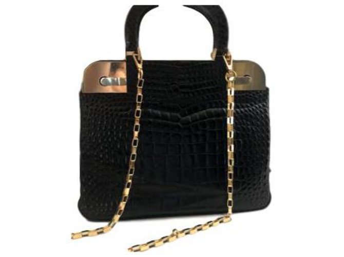 Authentique sac Rare Vintage Gucci CROCRODILE Cuirs exotiques Noir  ref.215154