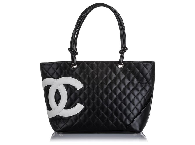 Chanel White Cambon Ligne Tote Black Leather ref.177959 - Joli Closet