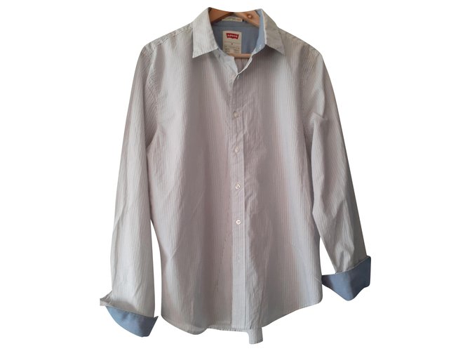 Levi's Shirts White Light blue Cotton  ref.215363