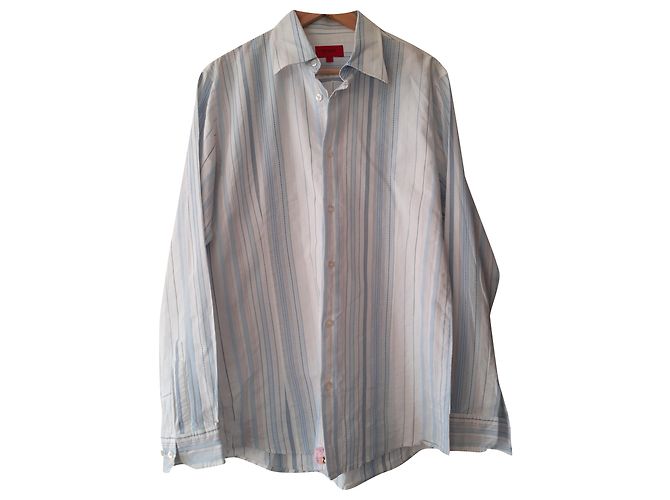 Camicia Hugo Boss in cotone bianca e azzurra Bianco Blu chiaro