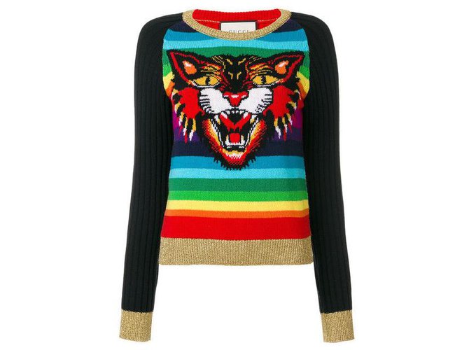 Gucci 1,5$ K Maglione Angry Cat Multicolore Lana  ref.215368