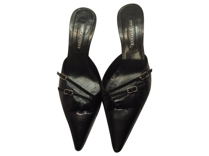 Sergio Rossi Mules with cut outs Black Leather  ref.215378