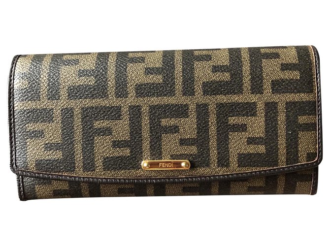 Fendi Portefeuille Monogram Toile Marron  ref.215408