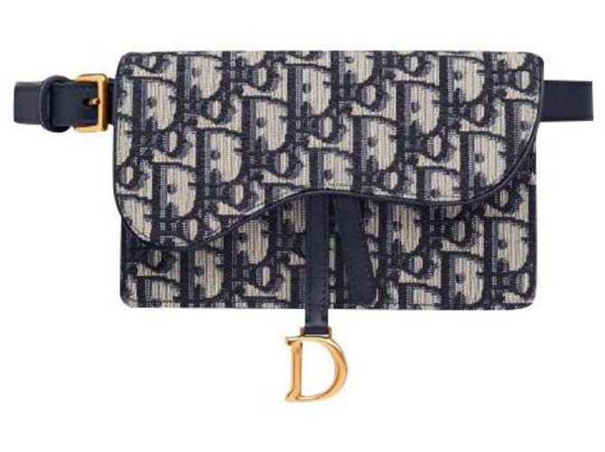 Blue Dior Oblique Jacquard saddle belt pouch Cotton ref.215411 - Joli Closet