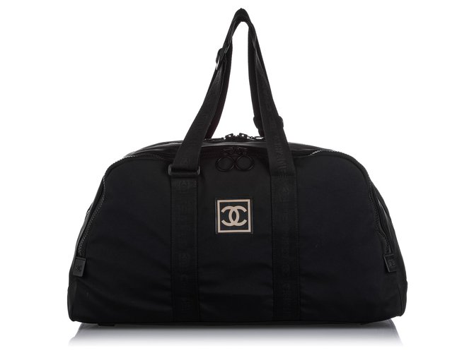 Chanel Black CC Sports Line Nylon Bolsa de viaje Negro Paño  ref.215606