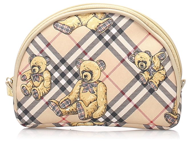 Burberry Brown Nova Check Bears Canvas Pouch Multiple colors Beige Leather Cloth Pony-style calfskin Cloth  ref.215661