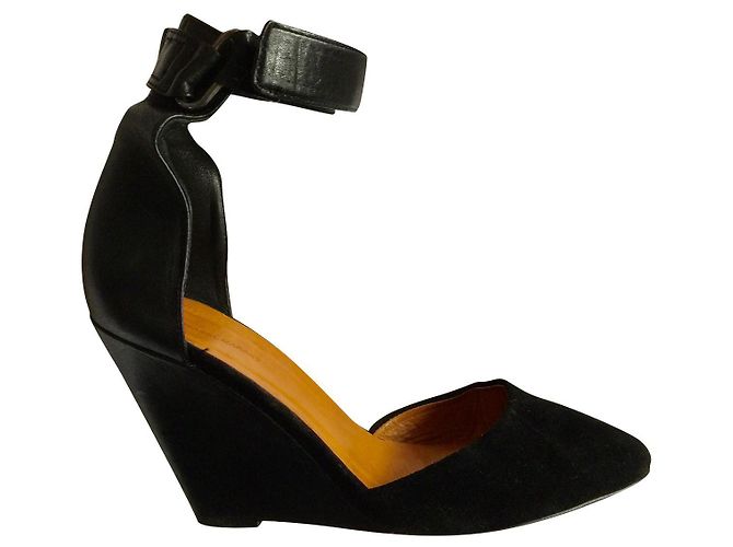 Isabel Marant Suede and leather ankle strap wedge Shane Black