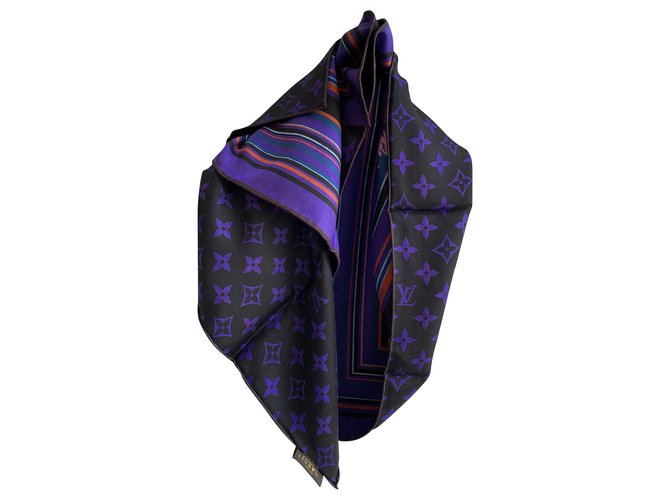 Louis Vuitton Silk scarves Black Purple  ref.215692