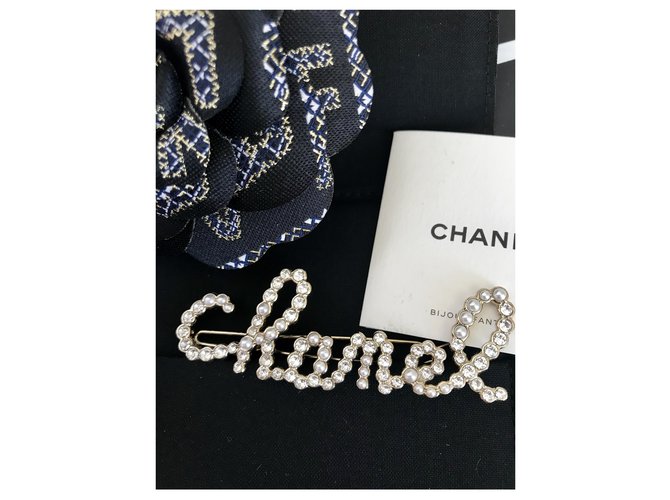 Haarspange Chanel Skript Silber Hardware Metall  ref.215695