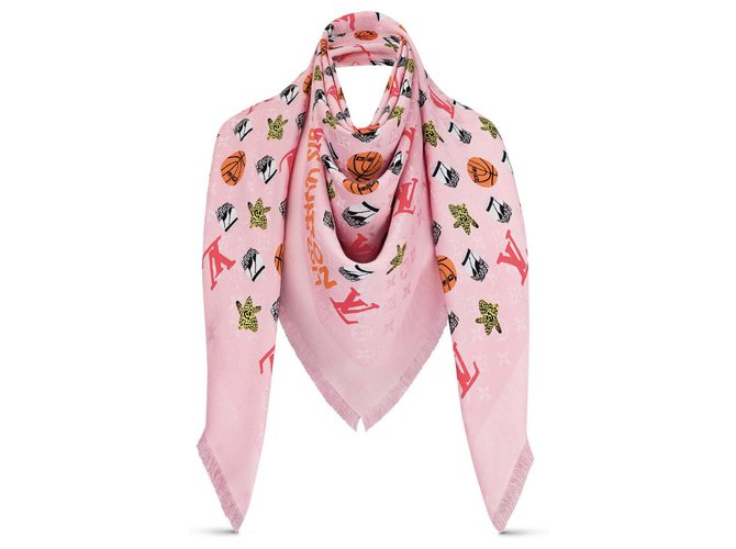 Louis Vuitton LV Jonas wood x LV shawl new Pink Silk  ref.215729