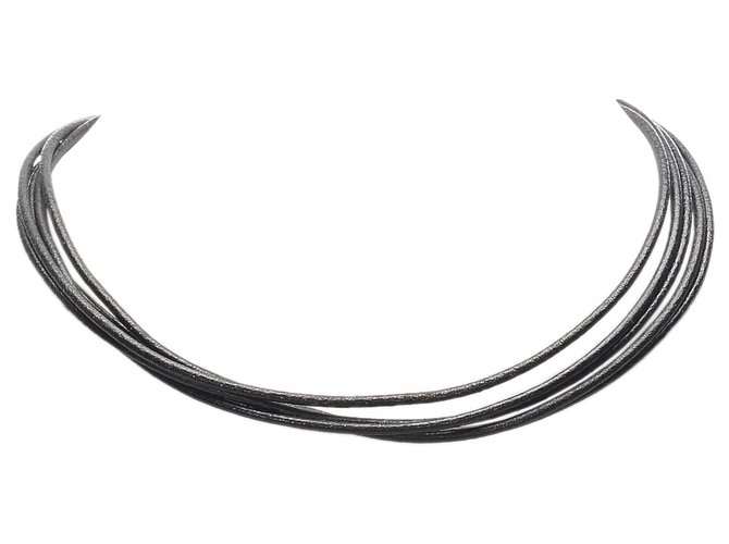 Bulgari Bvlgari Brown Leather Choker Necklace Metal Pony-style calfskin  ref.215812