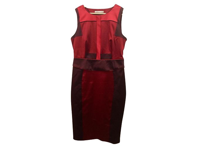 Karen Millen Stretch-Satinkleid rot und burgunderrot