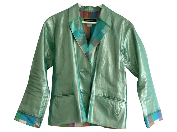 Issey Miyake Vintage Mixed Media Jacket" Green Polyester  ref.215916