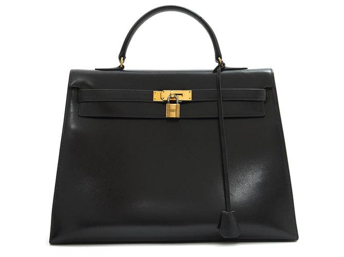 Hermès Kelly 35 black box golden hdw saddler Leather  ref.215945