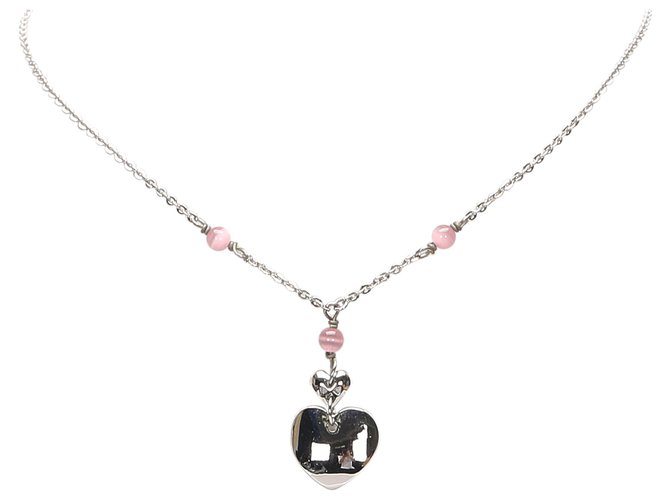 Dior Silver Heart Pendant Necklace Silvery Metal  ref.215967