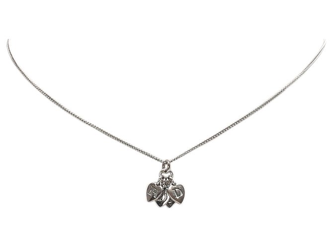 Dior Silver Heart Logo Necklace Silvery Metal  ref.215993