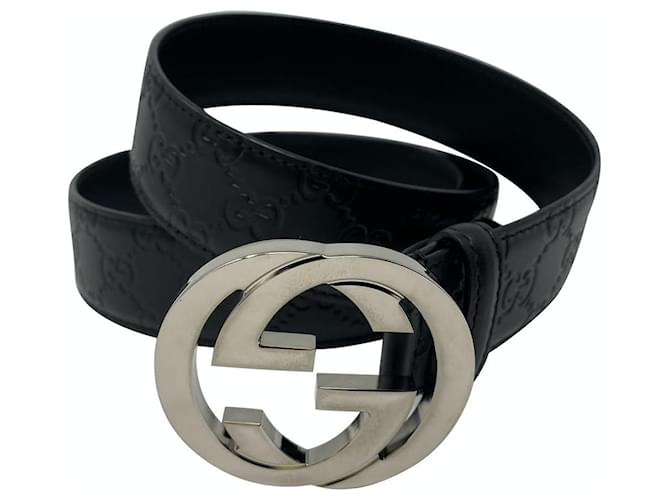 GUCCI IGG gucci interlocking SIGNATURE buckle belt Black Leather  ref.216031