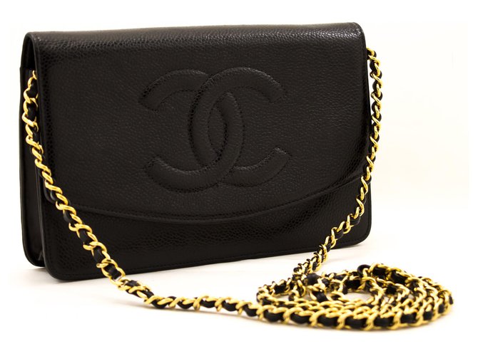 CHANEL Caviar Wallet On Chain WOC Black Shoulder Bag Crossbody Leather  ref.216052